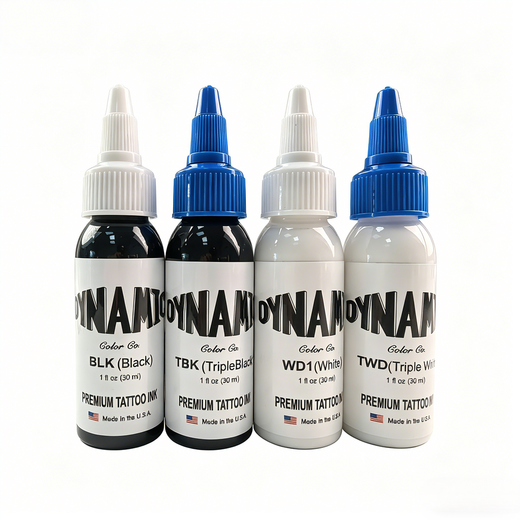 30ml Tattoo Ink Set (4-Bottle Pack: Black & White) – For Lining, Shading, and Highlighting