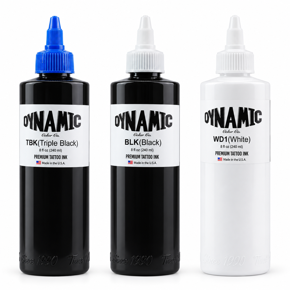 Black and white 240ml tattoo ink bottles on a white background Main image