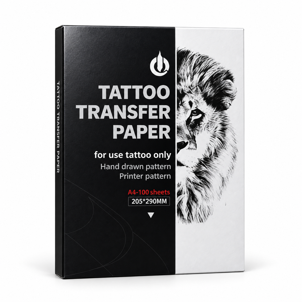Tattoo transfer paper package on a white background