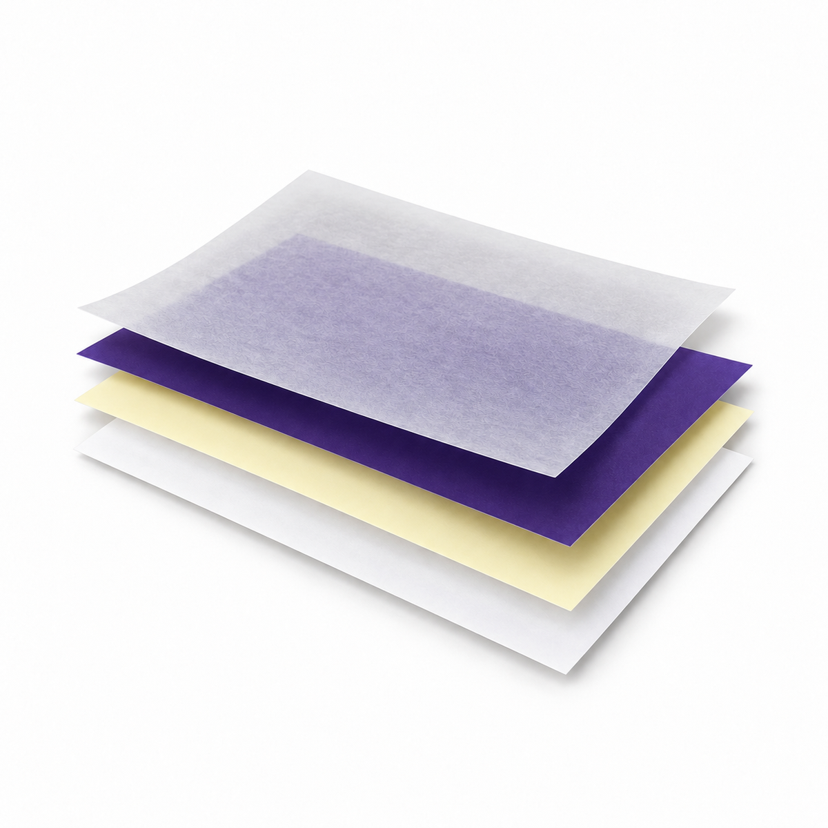 Purple tattoo transfer paper layers displayed on a white background