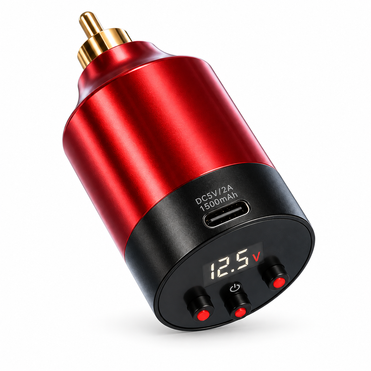 Red RCA wireless tattoo power supply with digital display on a white background Main image