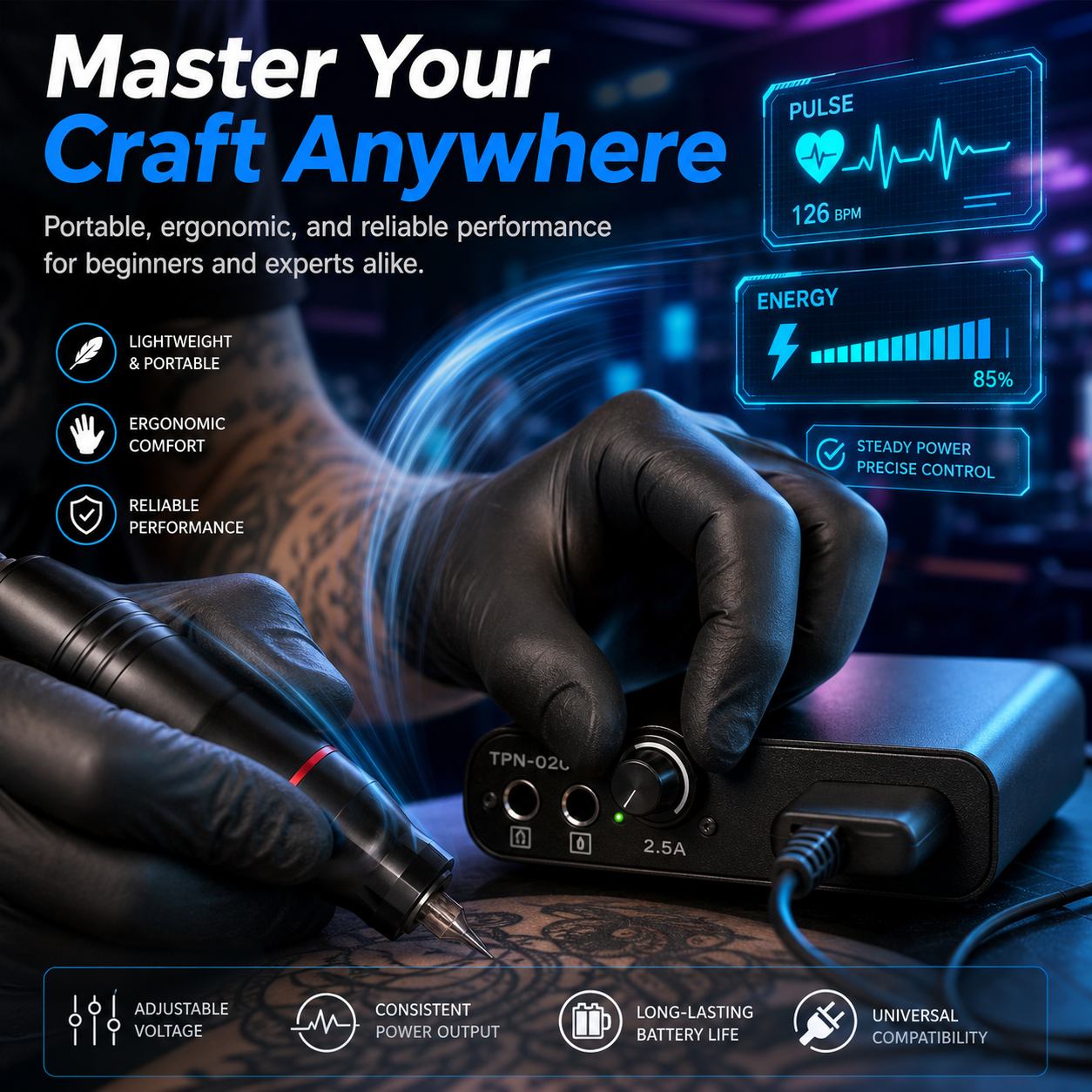 Complete Portable Motor Tattoo Pen Kit – All-in-One Set for Beginners
