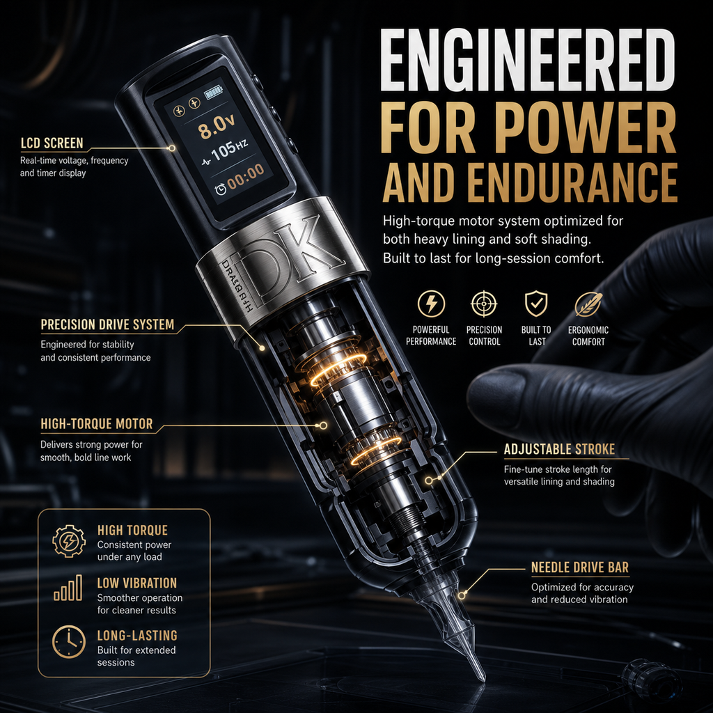 Wireless Rotary Tattoo Pen with Digital Display and Built-in Battery – Features Timer and Jump-Start Functions