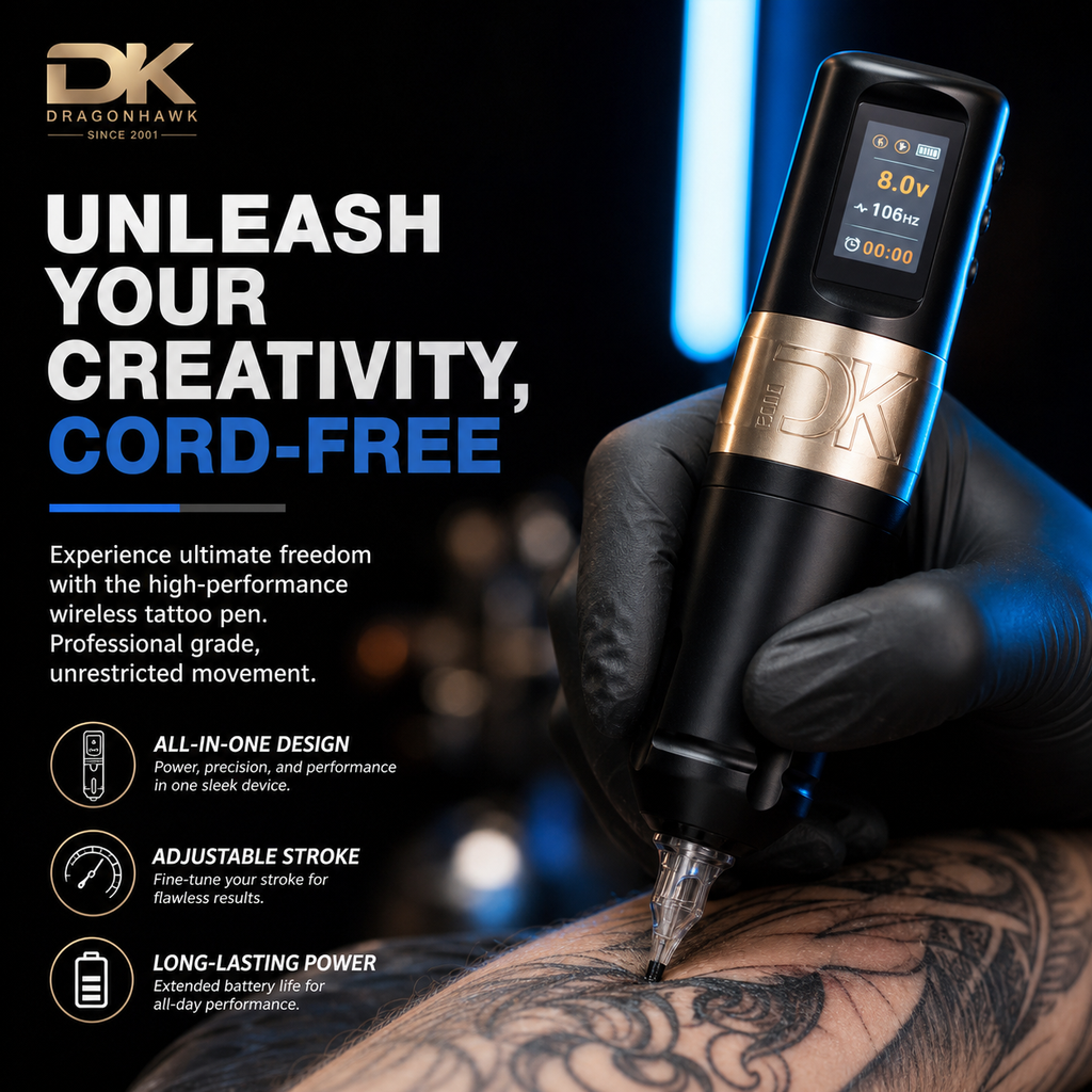 Wireless Rotary Tattoo Pen with Digital Display and Built-in Battery – Features Timer and Jump-Start Functions