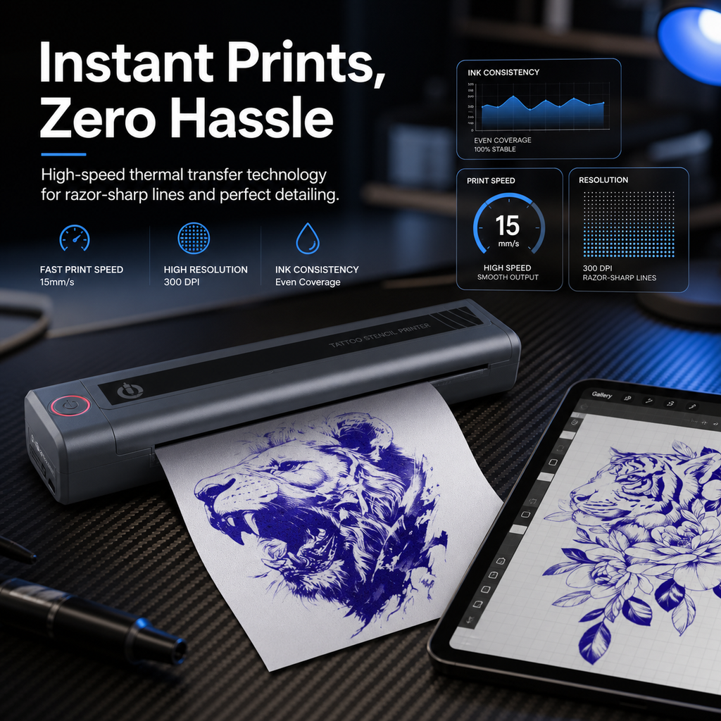Portable Tattoo Stencil Machine – Wireless Bluetooth Thermal Printer for Tattoo Designs