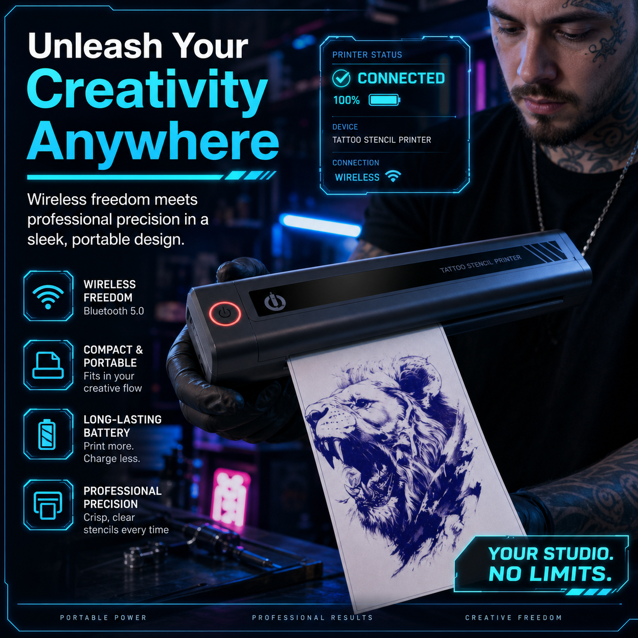 Portable Tattoo Stencil Machine – Wireless Bluetooth Thermal Printer for Tattoo Designs