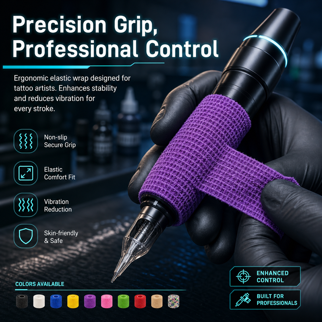 Disposable Self-Adhesive Elastic Tattoo Grip Wrap – Non-Slip Cover for Tattoo Pen Grips – Tattoo Studio Supplies