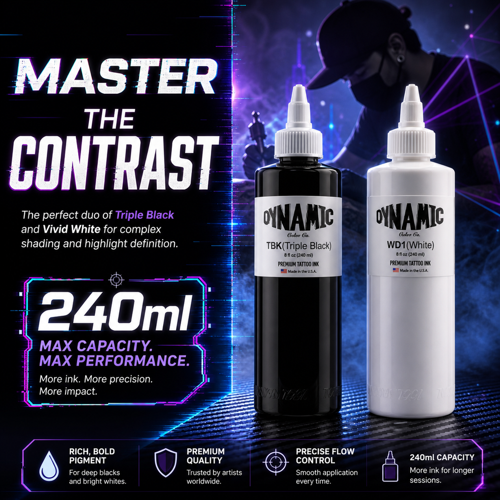 Large-Capacity Black & White Tattoo Ink – Professional-Grade Ink for Tattoo Studios (Bulk Size)