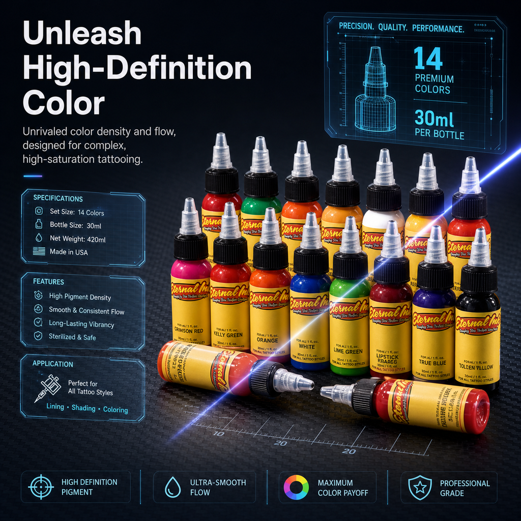 Colored Tattoo Ink Set – Multi-Color Tattoo Pigments – Professional Tattoo Studio Complete Ink Set