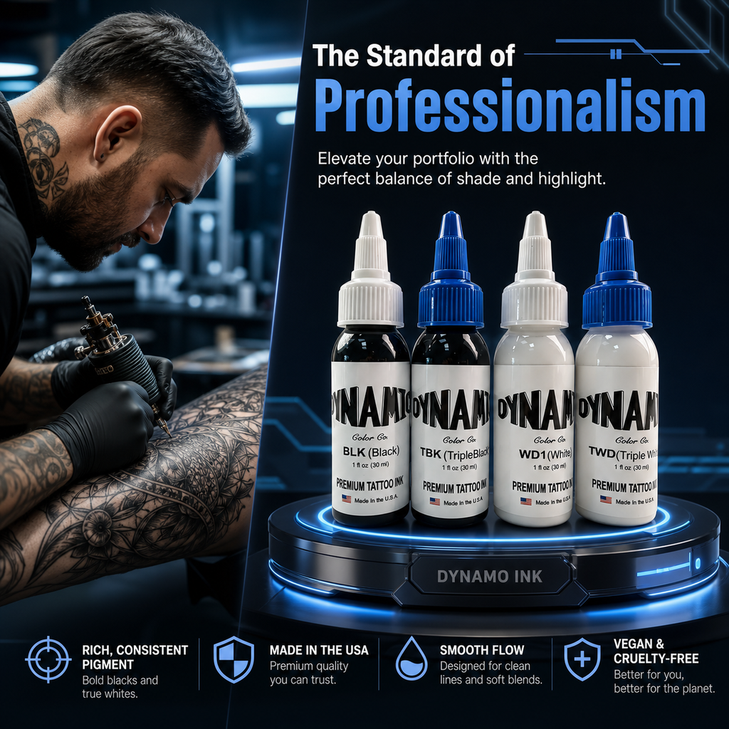 30ml Tattoo Ink Set (4-Bottle Pack: Black & White) – For Lining, Shading, and Highlighting