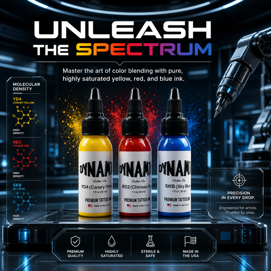 Colored Tattoo Ink – 30ml 3-Bottle Set (Yellow, Red, Blue Primary Colors) – Professional Tattoo Ink