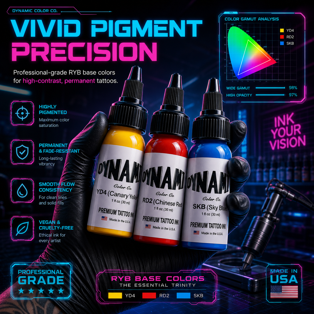 Colored Tattoo Ink – 30ml 3-Bottle Set (Yellow, Red, Blue Primary Colors) – Professional Tattoo Ink