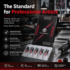 Professional all-in-one tattoo cartridge needles featuring 304 stainless steel needles; disposable needle cartridges designed for motor-driven tattoo machines.