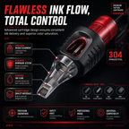 Professional all-in-one tattoo cartridge needles featuring 304 stainless steel needles; disposable needle cartridges designed for motor-driven tattoo machines.