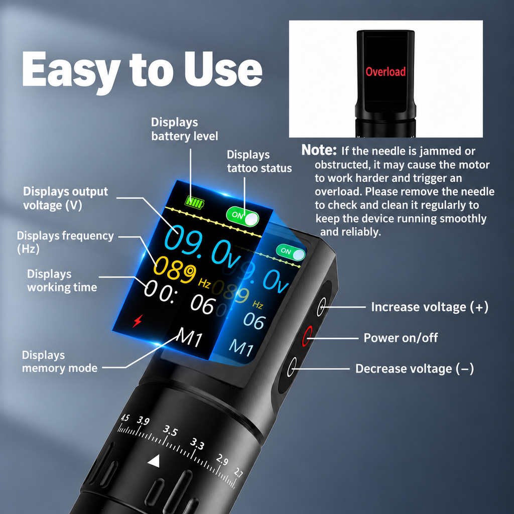 Wireless Tattoo Pen with Large Digital Display