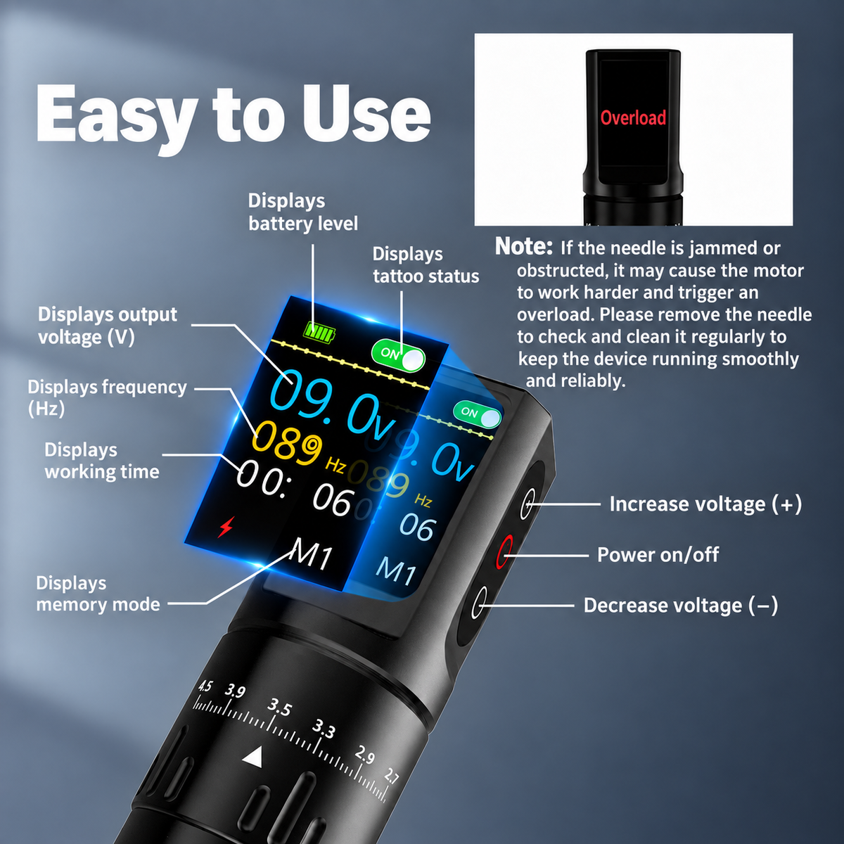 Wireless Tattoo Pen with Large Digital Display