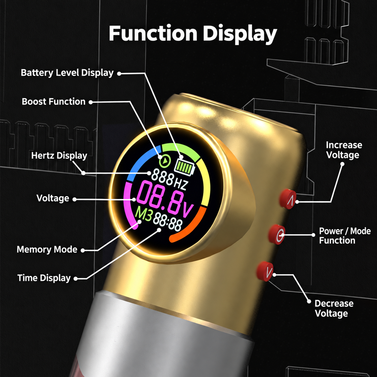 Tattoo Pen with Round Digital Display