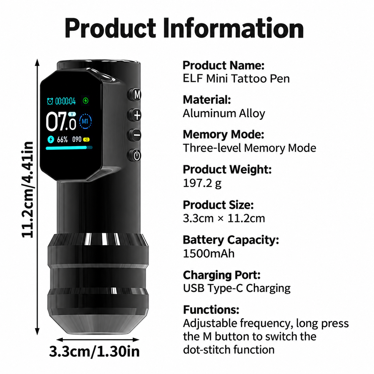Black Tattoo Pen Kit with Digital Display