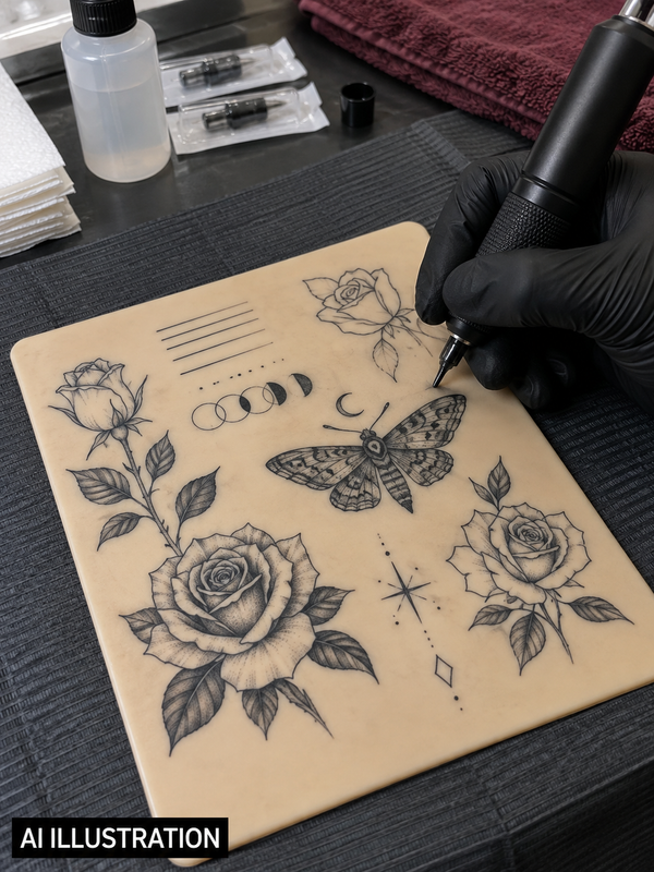 AI illustration of tattoo practice work